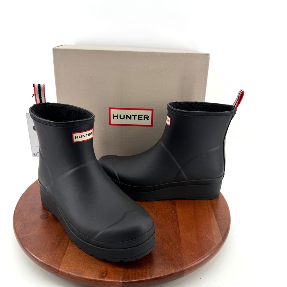 Hunter Play Short Insulated Rain Boots Black Platform Ankle HWS2235RMA Women 11